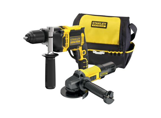 Zestaw elektronarzędzi wiertarka udarowa 750 W + szlifierka kątowa 850 W torba STANLEY FAT MAX