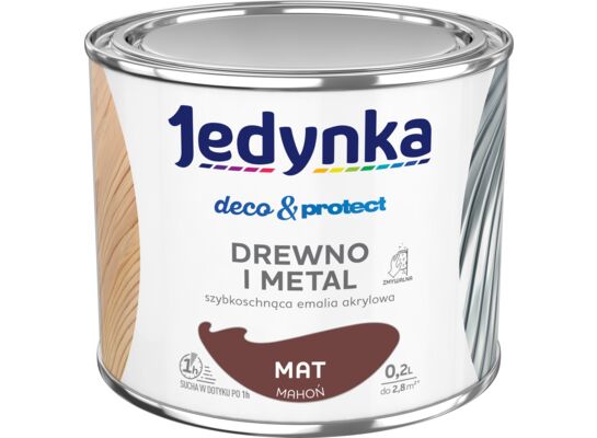 Farba akrylowa Jedynka Deco&Protect Drewno i Metal Mat Mahoń 0,2 l