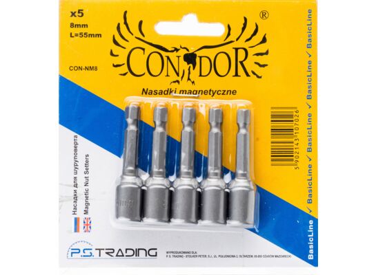 Nasadka z magnesem typ "Farmer" 8 mm, zestaw: 5 sztuk Condor