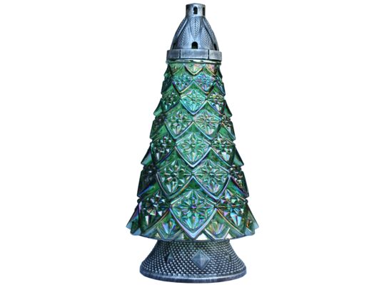 Znicz szklany choinka Z-80 39,5 cm srebrno-zielony