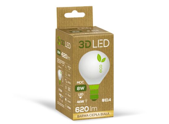 Żarówka ledowa 3LED kulka E-14 8W barwa ciepła 