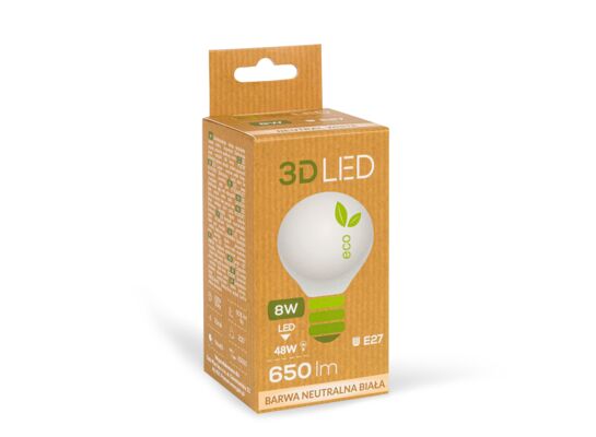 Żarówka ledowa 3LED kulka E-27 8 W barwa neutralna