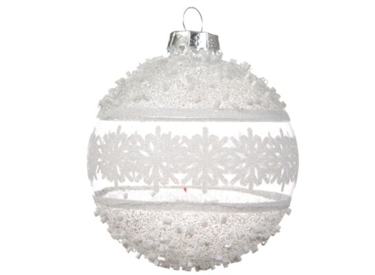 Bombka szklana dekorowana w śnieżynki 8 cm biały