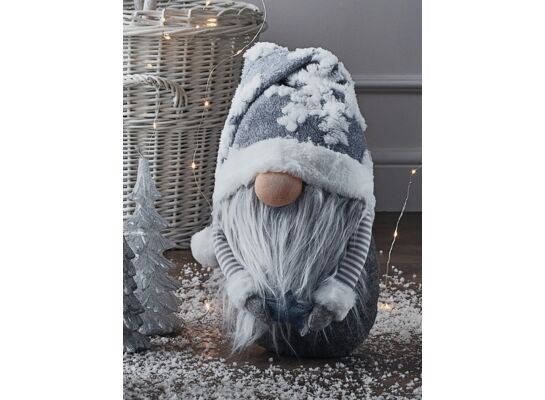 Skrzat tekstylny krasnal stojący 26 cm szary