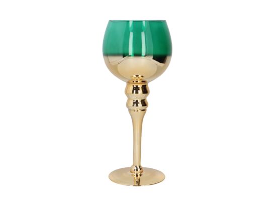 Świecznik szklany 30 cm złoto-zielony