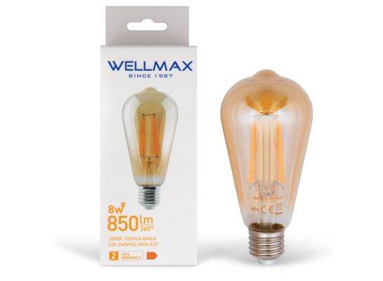Żarówka LED WELLMAX Filament 8 W barwa ciepła