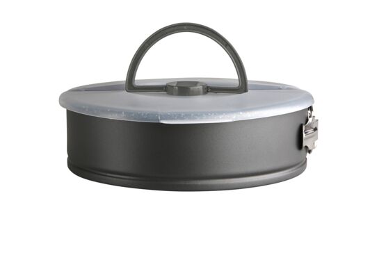 Tortownica 26 cm z plastikową pokrywą i uchwytem czarno-szara