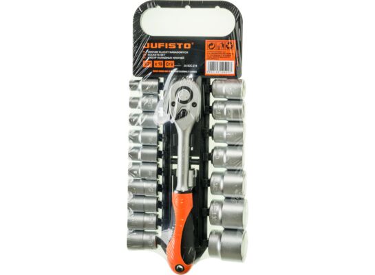 Klucz nasadowy z grzechotką 72T, 1/2", 8,0 - 32 mm zestaw 19 sztuk Jufisto