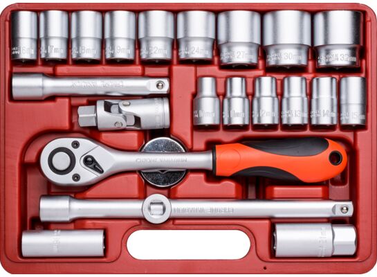 Klucz nasadowy z grzechotką 72T, 1/2", 10 - 32 mm zestaw 23 sztuk Jufisto