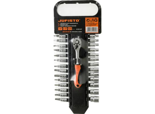 Klucz nasadowy z grzechotką 72T, 1/4", 4,0 - 13 mm zestaw 27 sztuk Jufisto