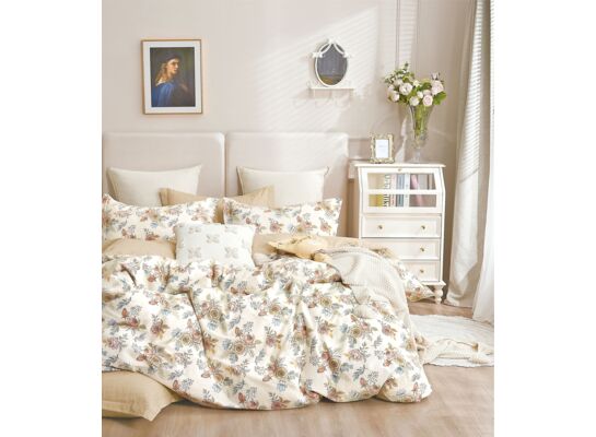 Pościel LILI bawełna satynowa 200 x 220 cm+70 x 80 cm x2 beżowa w kwiaty