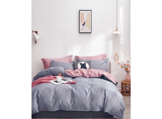Pościel LILI bawełna satynowa 160 x 200 cm+70 x 80 cm x2 szaro-różowa