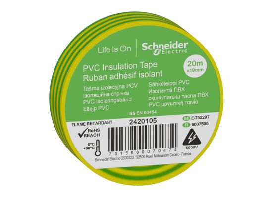 Taśma izolacyjna PCV 19 mm x 20 m żółto-zielona