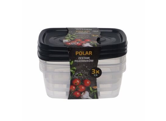 Zestaw pojemników POLAR prostokąt 1,1 l antracyt 3szt.