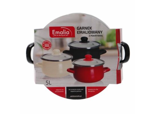 Garnek emaliowany z pokrywką 22 cm 5 l czarny