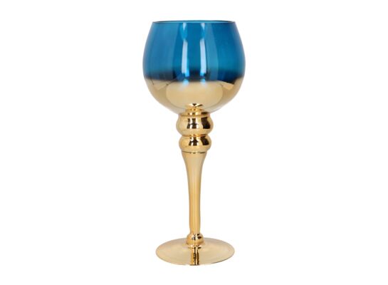 Świecznik szklany 13 x 30 cm niebiesko-złoty