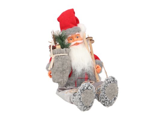 Figura tekstylna Mikołaj siedzący 47 cm czerwono-szary