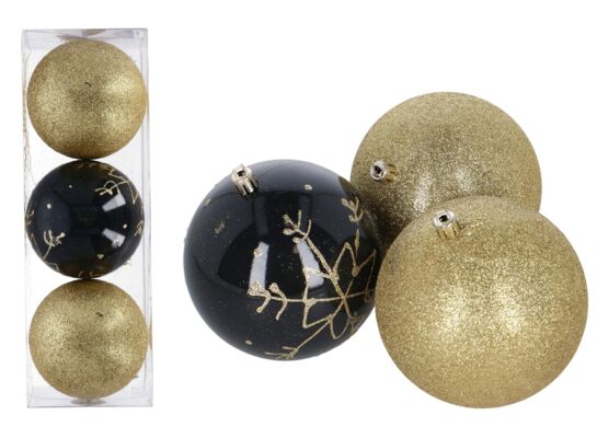 Bombki plastikowe 9 cm złoty / czarny 3 sztuki