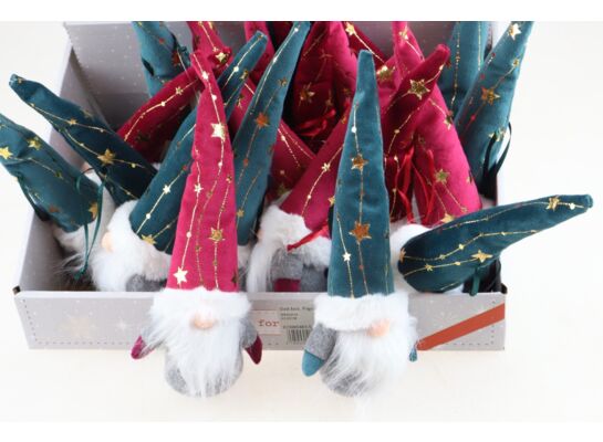 Figurka tekstylna krasnal welurowa czapka 6 x 20 cm bordowy / zielony