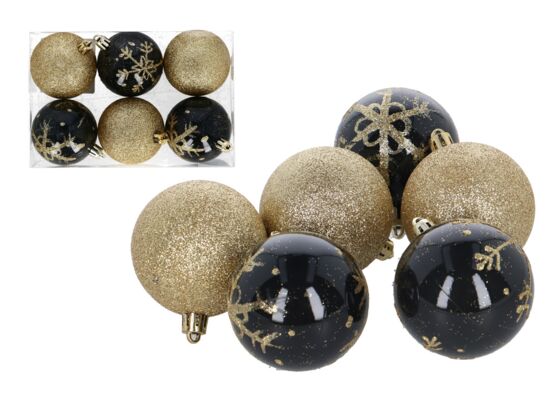 Bombki plastikowe 6 cm złoty / czarny 6 sztuk