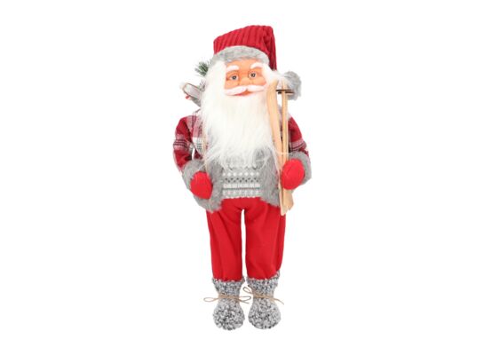 Figurka tekstylna Mikołaj 52 cm szaro-czerwony