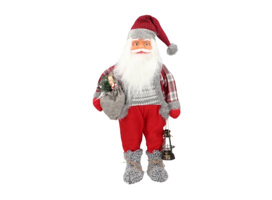 Figurka tekstylna Mikołaj 65 cm szaro-czerwony