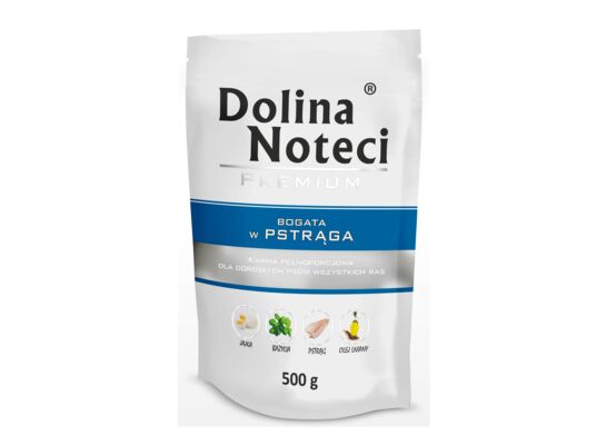 Karma mokra dla psa BOGATA W PSTRĄGA 500 g Dolina Noteci