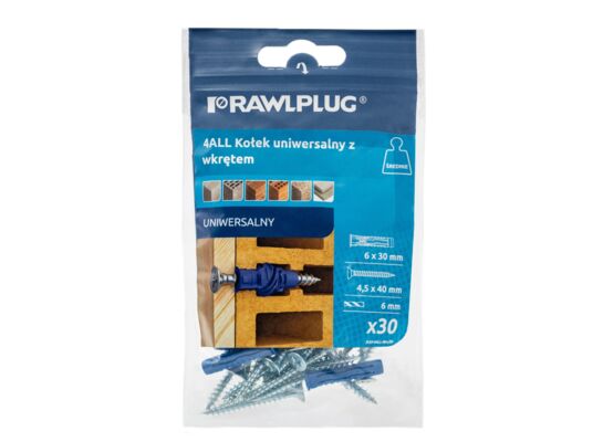 Kołek uniwersalny 4ALL 6 x 30 mm z wkrętem, 30 szt.