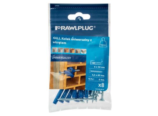 Kołek uniwersalny 4ALL 6 x 50 mm z wkrętem, 8 szt.