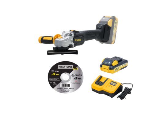 Szlifierka kątowa 20 V z szybką ładowarką i akumulatorem Kaltmann Titanium oraz 10 tarczami GRATIS