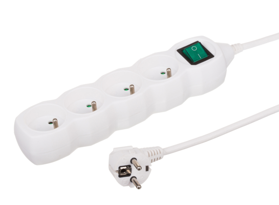 Przedłużacz 4-gniazdowy 1,5 m biały z łącznikiem