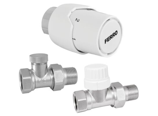 Zestaw termostatyczny prosty z głowicą GT20 i zaworem powrotnym