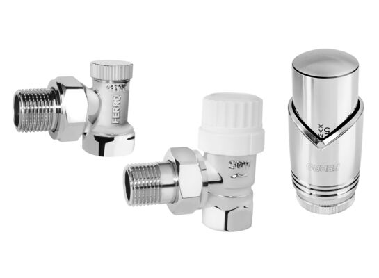 Zestaw termostatyczny kątowy z głowicą chrom