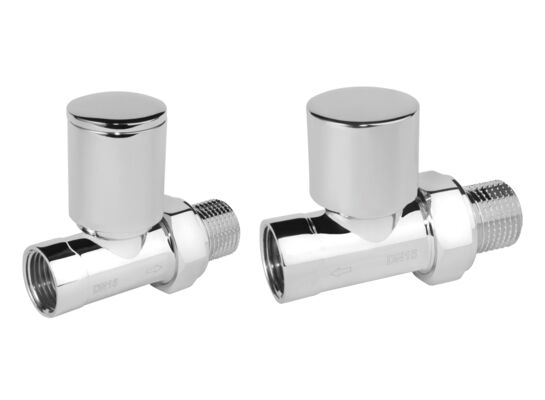 Zawory grzejnikowe zasilanie + powrót prosty chromowany