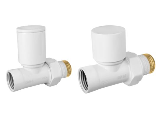 Zawory grzejnikowe zasilanie + powrót prosty biały