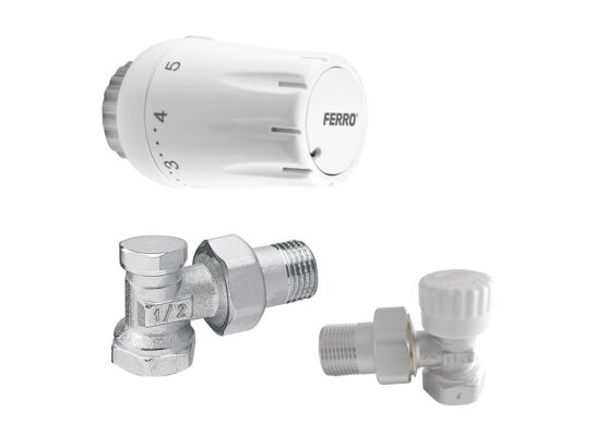 Zestaw termostatyczny kątowy z głowicą GT11 i zaworem powrotnym