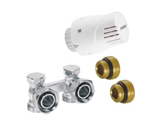 Zestaw termostatyczny kątowy do grzejników dolnozasilanych z głowicą