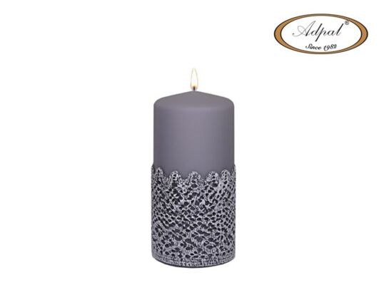 Świeca pieńkowa 15 x 7 cm koronka III lakier matowy stalowe magnolie