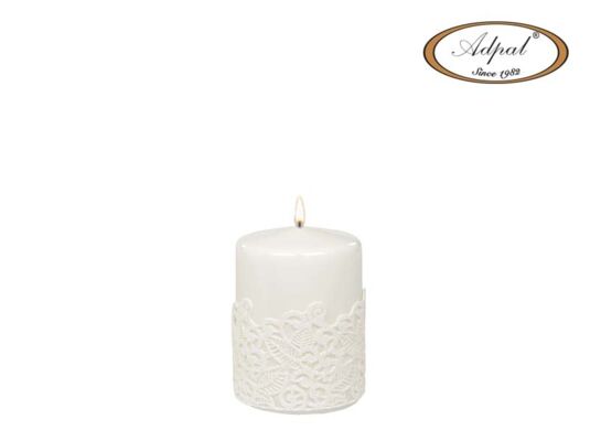 Świeca pieńkowa 10 x 7 cm koronka V lakier biała