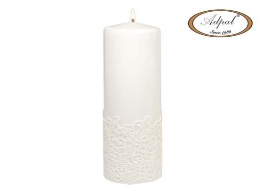 Świeca pieńkowa 20 x 7 cm koronka V lakier biała
