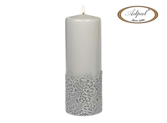 Świeca pieńkowa 20 x 7 cm koronka V jasny lakier popiel