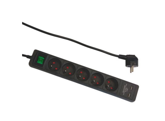 Przedłużacz 5-gniazdowy + 2 x USB 2,4 A i łącznikiem 1,4 m grafitowy