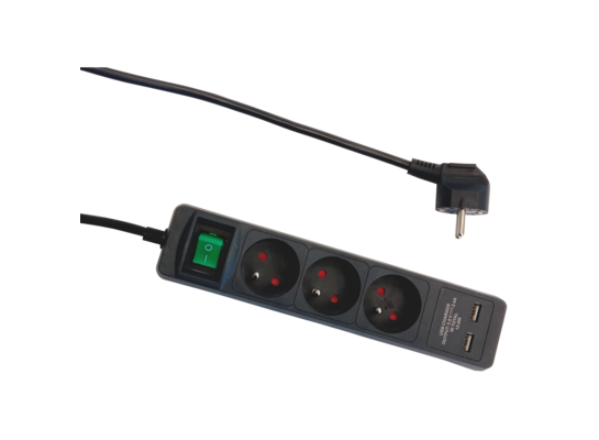 Przedłużacz 3-gniazdowy + 2 x USB 2,4 A i łącznikiem 1,4 m grafitowy