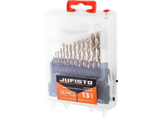 Wiertła do metalu podwójnie szlifowane, tytanowane 1,5 - 6,5 mm, zestaw: 13 sztuki Jufisto
