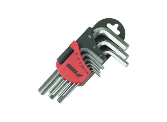 Zestaw kluczy sześciokątnych krótkich, klucze imbusowe, 9szt, CRV, 1.5-10 mm DEDRA