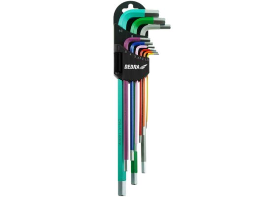 Zestaw kluczy sześciokątnych extra-długich 9szt, kolor, S2, 1.5-10 mm DEDRA