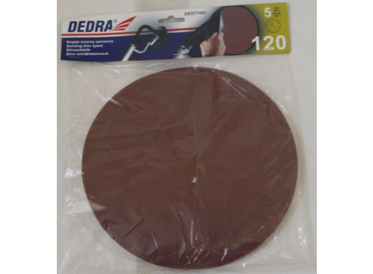Tarczki ścierne do szlifierek do gipsu DEDRA DED77493 225 mm, gr.120, 5 szt.