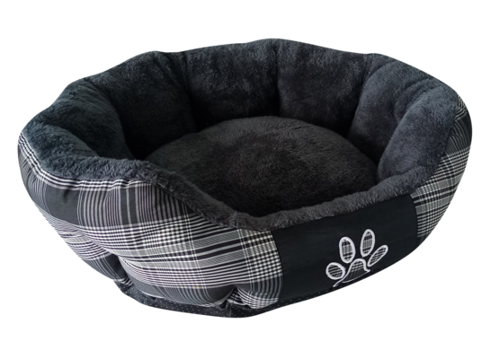 Owalne legowisko dla psa szare w kratę S