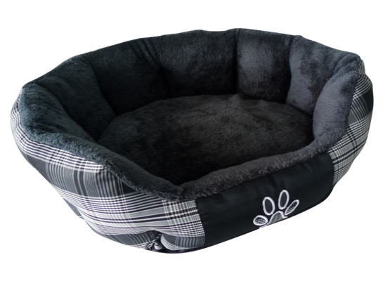 Owalne legowisko dla psa szare w kratę M