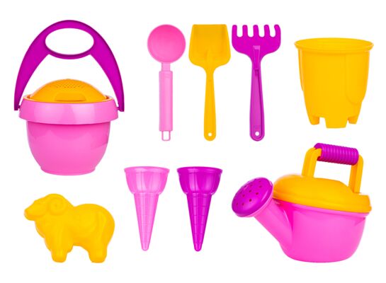 Zestaw do piasku 10 części z konewką różowy